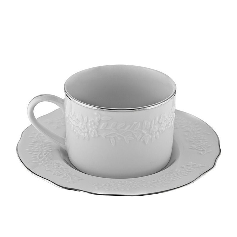 10 Strawberry Street Vine Silver Cup and Saucer (Set of 6)