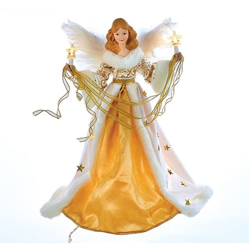 16" Cream and Gold Colored Decorative Christmas Indoor Accent Lighted Angel Tree Topper - 32810225