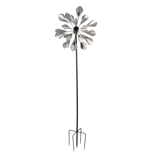 10" Silver Rustic Farmhouse Windmill with Petal Blades that Connect Garden Decor - 33378021