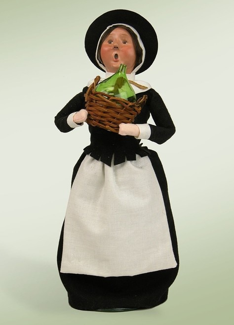 12.75" Pilgrim Mother with Glass Jug Basket Thanksgiving Figure - 31464814