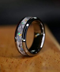 B08W19VYK8 Mens Tungsten Wedding Band Fluorite Opal Inlay Ring 8mm Comfort Fit Custom Laser Engraving