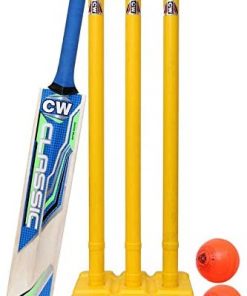 B08W2ZFWF3 CW Bonzer Backyard Beach Garden kwik Cricket Matches Kit Junior Wood Bat with Balls Plastic Three Stumps & Bails Youth Size 4 for Age 7 to 8 Years Old