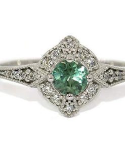 B08SQ1DHMQ Edwardian Montana Sapphire Engagement Ring, Teal Green Blue Green Sapphire Ring, Vintage Inspired Ring, 14k White Gold Engagement Ring