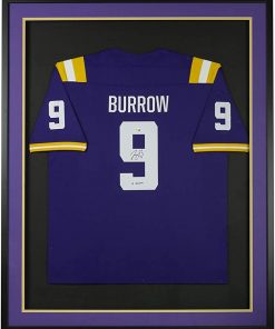 B08W4PRVBB Joe Burrow Signed Framed LSU Purple Football Jersey Heisman Fanatics