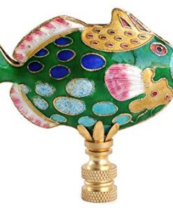B08W4SK53V Spotted Tropical Fish Lamp Finial in Green & Golden Brass