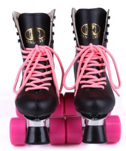 B08TVC5CXT HAYQ Double Row Roller Skate Leather Black high Boot Pink Wheels Skating Shoe Aluminum Alloy Tripod (Color : Black Pink, Size : 8)