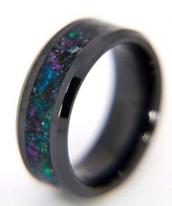 B08TQB542D Black Wedding Band Glow Ring Ceramic Glow Ring Space Galaxy Men Women Comfort Fit Lightweight 8mm 6mm Custom Laser Engraving