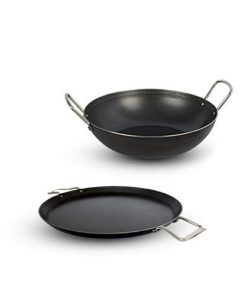 B08SB7D3TX Breakfast Combo â€“ Iron Tawa Double Handle/Iron Kadai,Wok,Cheenachati,Pithal Frying Pan,Kallu,Iron Cookware,Indian Seasoned iron pan wok