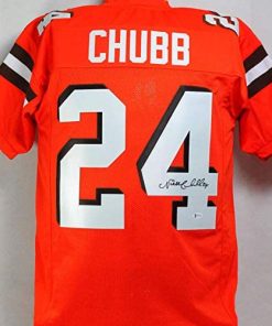 B08V6KR4RZ Nick Chubb Autographed Orange Pro Style Jersey - Beckett Witnessed 4