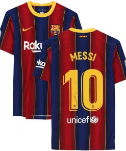 B08T6HH379 Lionel Messi Barcelona Autographed 2020-2021 Home Jersey - Autographed Soccer Jerseys