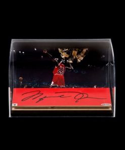 B00A440Q42 Michael Jordan Autographed Bulls 3x10 Game-Used Floor Piece with "98 Finals Celebration" 8x10 in Horizontal Curved Acrylic Display Case