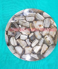 B08VGC7YLG 15" Inch Round Brown Grey Agate Coffee Table with Hair Pin Style Metal Base, Agate Table, Stone Coffee Table, Agate Table Top, Agate Round Coffee Table, Agate Side Table Home Decor