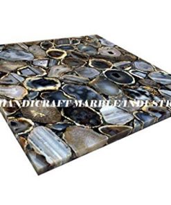 B08T85V2DP 30" Inch Agate Square Table, Natural Agate Table, Square Coffee Table, Grey Agate Table, Square Agate Stone Table