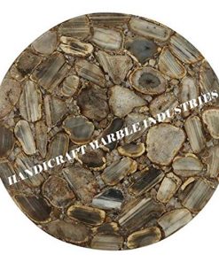 B08SKYHMNR 27" Inch Wild Agate Table, Agate Table, Round Agate Table, Brown Agate Table, Agate Side Table Top