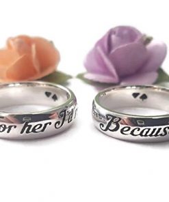 B08WHD8J77 Mother Daughter Quote Ring Because of Her I Will Not Fall For Her I'd Risk it All Sterling Silver Ring Pair