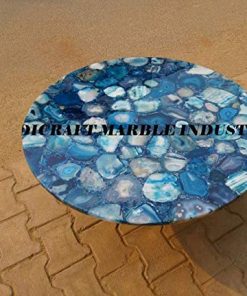 B08SH3HHXL 42" Inch Blue Agate Round Coffee Table, Agate Dinning Table, Stone Coffee Table, Agate Table Top, Agate Coffee Table, Agate Side Table Home Decor