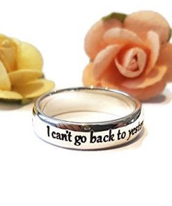 B08WJ527ZR I Can't Go Back to Yesterday Because I Was a Different Person Then Lewis Carroll Quote Ring Handmade Sterling Silver