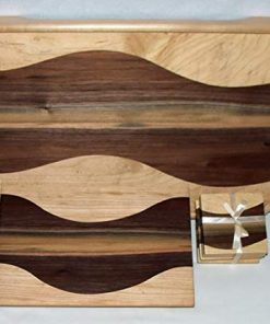 B08TMYC3SD Black Walnut and Maple Serving Tray with Matching Cutting Board And Coasters