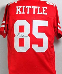 B08RSLLQ3W George Kittle Autographed Red Pro Style Jersey - Beckett W Auth 8