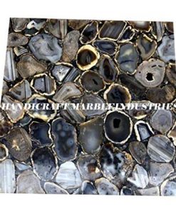 B08T85LDKV 12" Inch Agate Square Table, Natural Agate Table, Square Coffee Table, Grey Agate Table, Square Agate Stone Table