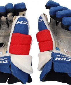 B08V33ZLK8 Ryan Lindgren New York Rangers Game-Used Red, White, and Blue CCM Gloves from the 2019-20 NHL Season - Game Used NHL Gloves