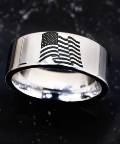 B08X18B1RG American Flag Wedding Band, USA American Flag Engagement Ring, Distressed Flag Wedding Ring, USA Ring, Military Jewelry