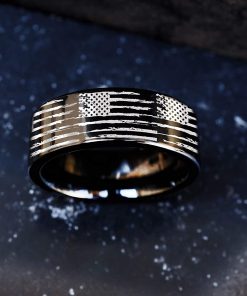 B08X1892NS American Flag Wedding Band, American Flag Engagement Ring, Distressed Flag Wedding Ring, USA Ring, Military Jewelry
