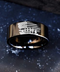 B08X13YRB6 Veterans Memorial Day American Flag Wedding Band, American Flag Engagement Ring, Distressed Flag Wedding Ring, USA Ring, Military Jewelry