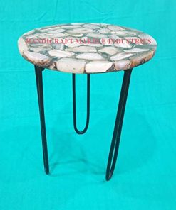 B08V4ZXCM6 24" Inch Round Brown Grey Agate Coffee Table with Hair Pin Style Metal Base, Agate Table, Stone Coffee Table, Agate Table Top, Agate Round Coffee Table, Agate Side Table Home Decor