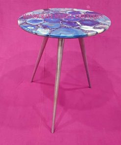 B08TWR186W 18" Inch Round Blue Brown Mix Agate Coffee Table with Gold or Silver color Metal Base, Agate Table, Stone Coffee Table, Agate Table Top, Agate Round Coffee Table, Agate Side Table Home Decor