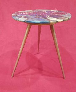B08TWPYCRR 15" Inch Round Blue Brown Mix Agate Coffee Table with Gold or Silver color Metal Base, Agate Table, Stone Coffee Table, Agate Table Top, Agate Round Coffee Table, Agate Side Table Home Decor