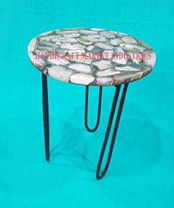 B08V5578YB 18" Inch Round Brown Grey Agate Coffee Table with Hair Pin Style Metal Base, Agate Table, Stone Coffee Table, Agate Table Top, Agate Round Coffee Table, Agate Side Table Home Decor