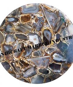 B08SJYYYJK 42" Agate Dinning Table, Coffee Table, GREY BROWN MIX COLOR Agate Table Top, Agate Coffee Table, Agate Side Table, Round Table, Stone Table. Grey Agate Geode Table