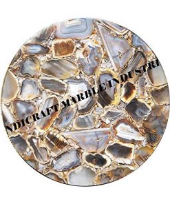 B08SJXQQVD Agate Coffee Table 36", GREY BROWN MIX COLOR Agate Table Top, Agate Coffee Table, Agate Side Table, Round Table, Stone Table. Grey Agate Geode Table