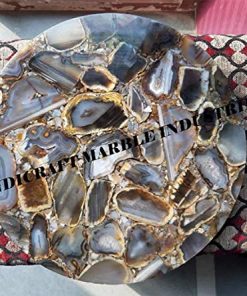 B08SJTNHFS Agate Table 18", Coffee Table, Blue Grey Mix Agate Table Top, Agate Coffee Table, Agate Side Table, Round Table, Stone Table. Grey Agate Geode Table