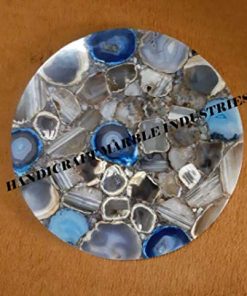 B08SJHZF1C 15" Inch Mix Agate Blue Grey Brown Agate Round Coffee Table, Agate Table, Stone Coffee Table, Agate Table Top, Agate Coffee Table, Agate Side Table Home Decor