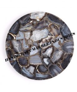 B08SJ5DG3Y Round Agate Table 21", Round Coffee Table, Agate Table Top, Agate Coffee Table, Agate Side Table, Round Table, Stone Table. Grey Agate Geode Table