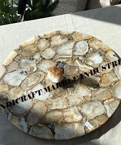 B08SBSL6KF Valentine's Day Gift 18" Agate Table, round coffee table Wild Agate Coffee Table Top, Stone Coffee Table, Agate Kitchen Table Top, Round Agate Coffee Table Natural Agate