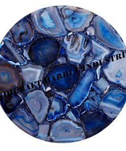 B08S6WXGB3 21" Inch Blue Agate Round Coffee Table, Agate Table, Stone Coffee Table, Agate Table Top, Agate Coffee Table, Agate Side Table Home Decor