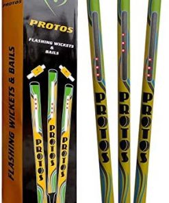 B08W2Z5SX9 Protos Flash 3 PCE Stumps with 2 PCE Bails Cricket Gift LED Wickets Flashing Stumps Kit Full Size for All Age Years Old Kids Youth Stumps Set