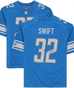 B08V39Z8YL D'Andre Swift Detroit Lions Autographed Blue Nike Game Jersey - Autographed College Jerseys