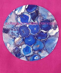 B08VF16XZX Mix Agate 12" Inch (Customize Sizes) Round Blue Brown Coffee Table with Gold or Silver color Metal Base, Agate Table, Stone Coffee Table, Agate Table Top, Agate Round Coffee Table
