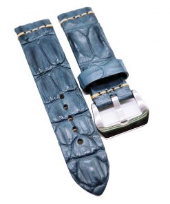 B08W54YQ32 24mm Vantage Style Steel Blue Alligator Leather Horned Back Watch Strap