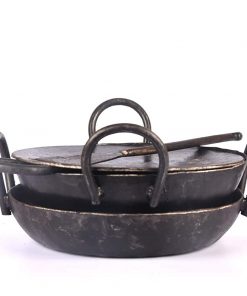 B08SHQHQTT Seasoned Cast Iron Skillet Cookware Combo, Iron Kadai,Tawa, Iron Dosa Pan, Iron Spatula.