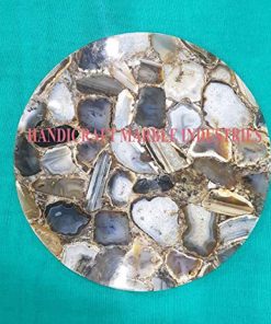 B08VGGG419 15" Inch Round (Customize Sizes) Brown Grey Agate Coffee Table with Hair Pin Style Metal Base, Agate Table, Stone Coffee Table, Agate Table Top, Agate Round Coffee Table, Agate Side Table Home Decor