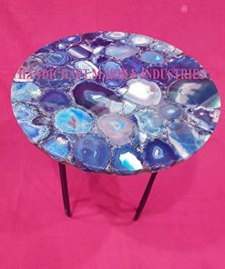 B08VHZRJM5 18" Inch Agate Table, Round (Customize Sizes) Blue Agate Coffee Table with Hair Pin Style Metal Base, Stone Coffee Table, Agate Table Top, Agate Round Coffee Table, Agate Side Table Home Decor