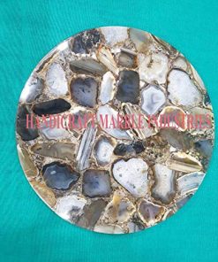 B08VGBD8GR 12" Inch Round (Customize Sizes) Brown Grey Agate Coffee Table with Hair Pin Style Metal Base, Agate Table, Stone Coffee Table, Agate Table Top, Agate Round Coffee Table, Agate Side Table Home Decor