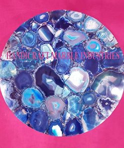 B08VG3SQGR 12" Inch Round (Customize Sizes) Blue Agate Coffee Table with Hair Pin Style Metal Base, Agate Table, Stone Coffee Table, Agate Table Top, Agate Round Coffee Table, Agate Side Table Home Decor