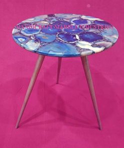 B08VJ134CM 18" Inch Round (Customize Size) Blue Brown Mix Agate Coffee Table with Gold or Silver color Metal Base, Agate Table, Stone Coffee Table, Agate Table Top, Agate Round Coffee Table