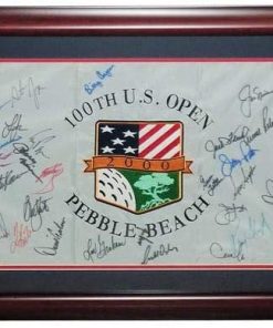 B003YGW6O0 2000 US Open (Pebble Beach) Deluxe Framed Golf Pin Flag Autographed by 30 Former Champions #4 - Autographed Golf Pin Flags